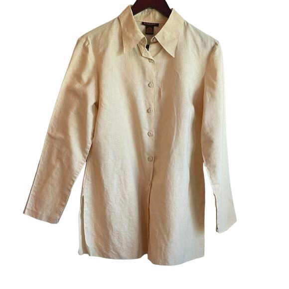 Barami Linen Cotton Women Top  L‎ Yellow Button Up Coastal  Chic Office Travel - Picture 1 of 10